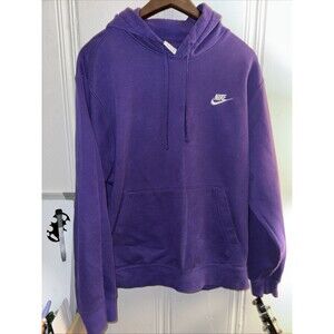 Nike Hoodie Mens Large Purple Club Fleece Pullover Sweatshirt Swoosh BV2654-599